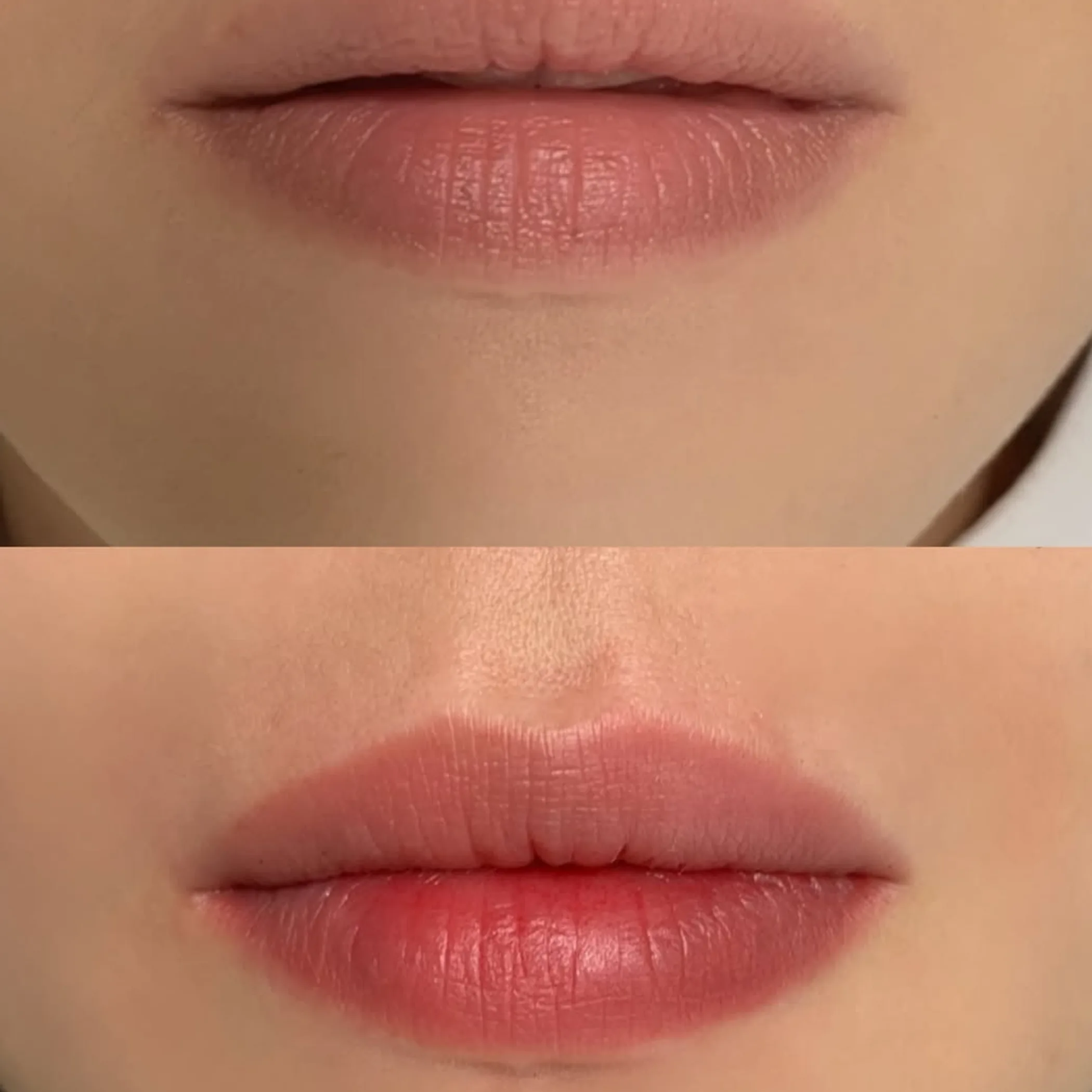 close-up of healed lip blush enhancement
