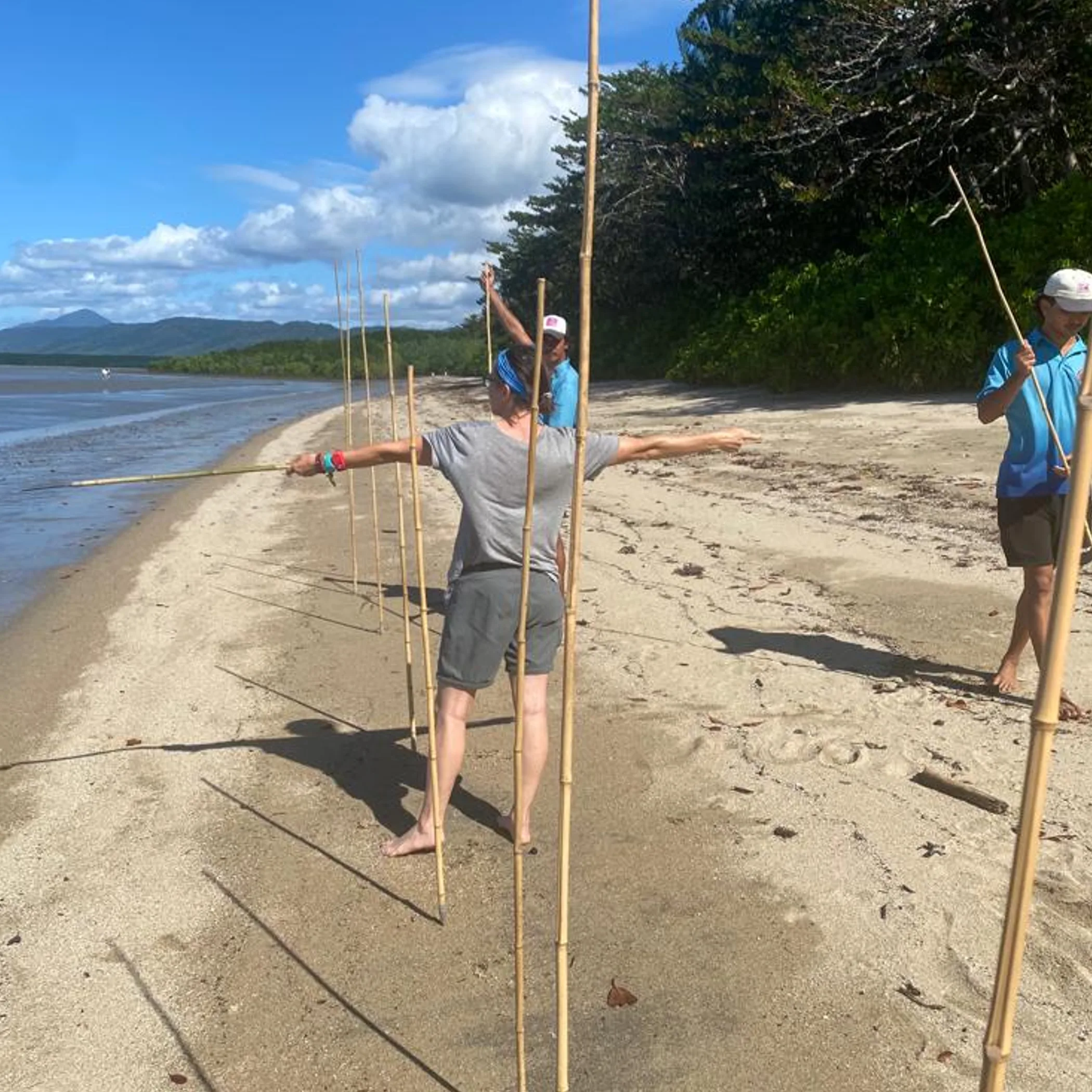 guests learning spear throwing with first nations guides